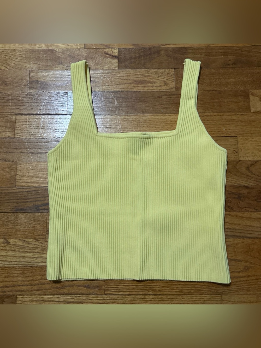 Forever 21 Seamless Ribbed Square Neck Crop Tank Top - Yellow - Large